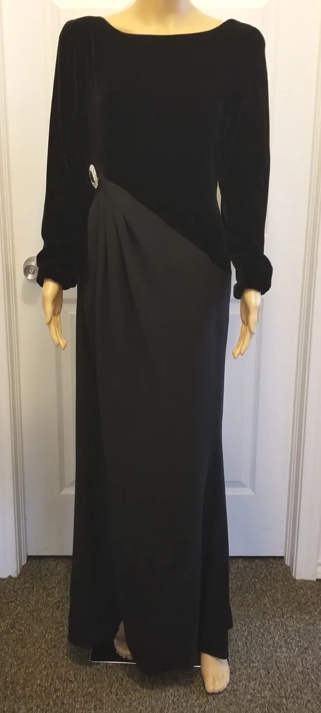 Gorgeous Vintage Elegant Kathryn Dianos Black Velvet &Crepe Formal Gown Sz 8
