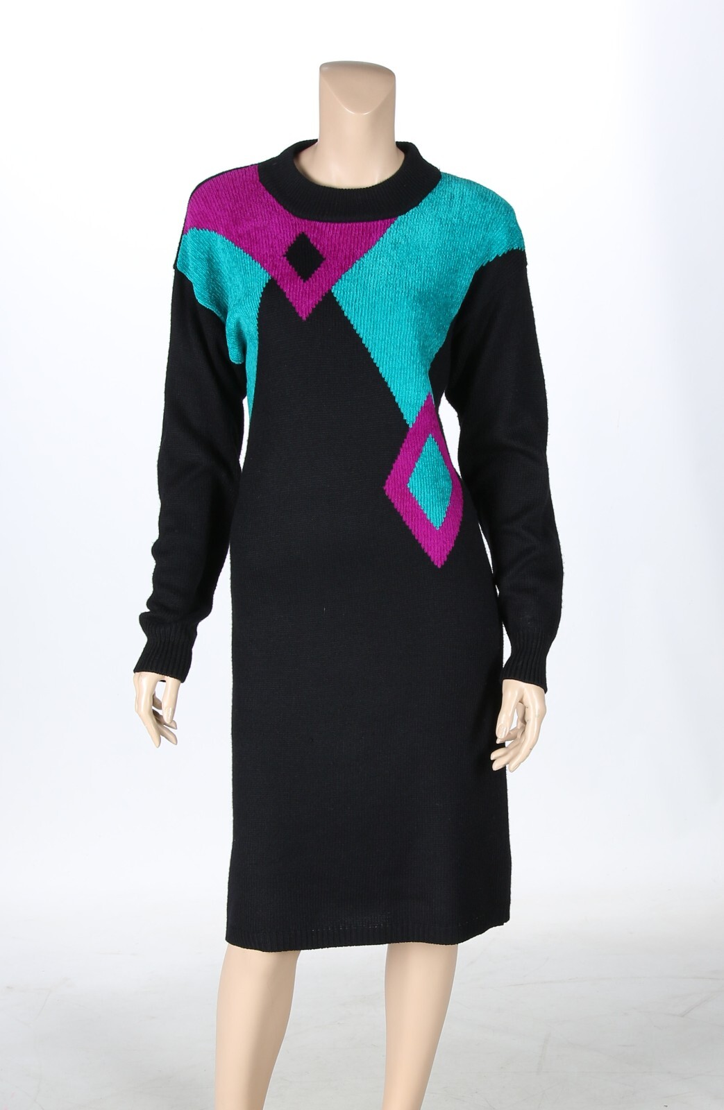Yarnworks Vintage 80s 90s Multi-Color Geo Funky Print Sweater Dress sz M