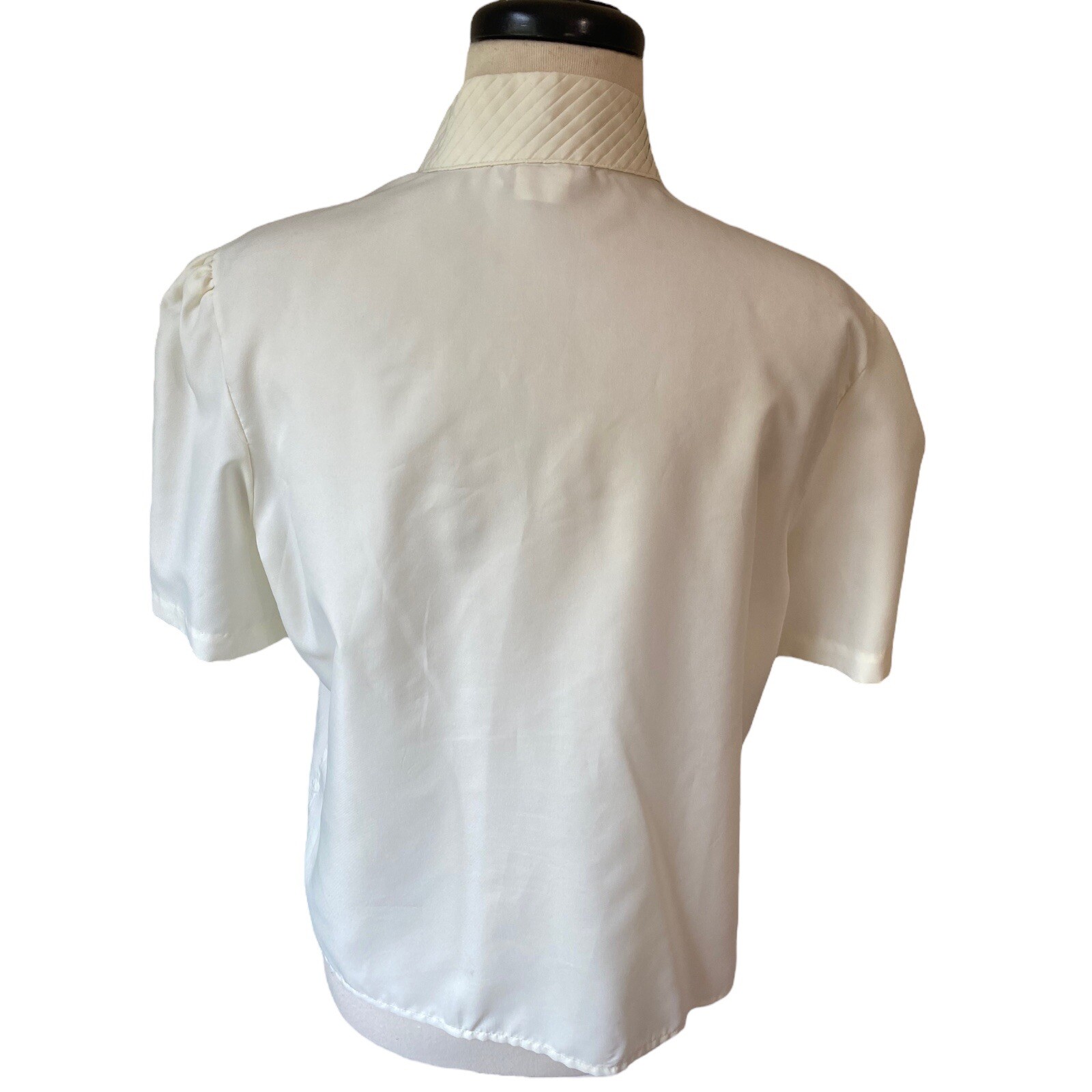VTG Rhoda Lee 50s 60s White Ivory Blouse Sz 16 High Neck Short Sleeve Button Up