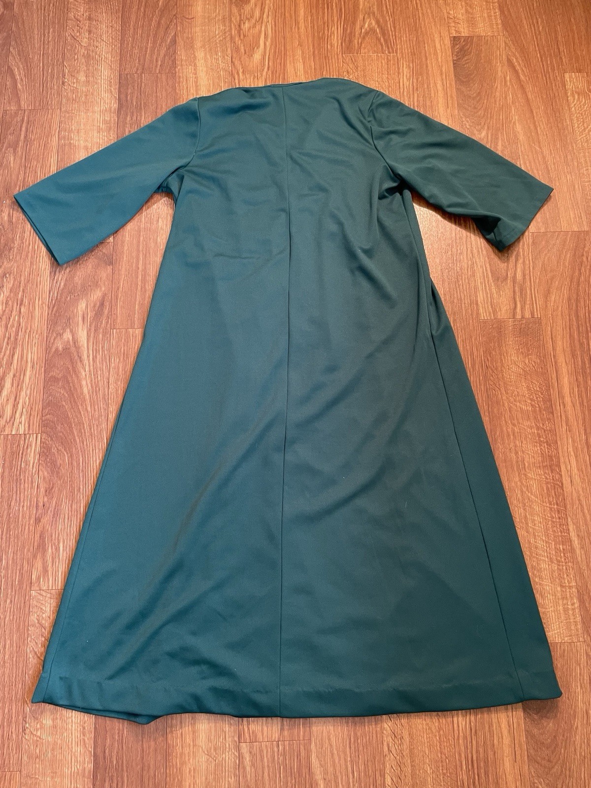Vintage 70s Green Embroidered Maxi Hostess Dress Folk Boho Lounge Gown M L