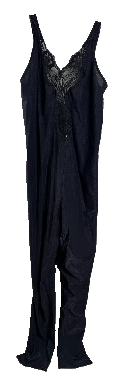 VTG Shirley of Hollywood-Fit M-Black Catsuit Lace Insert Vampy Boudoir Goth GUC