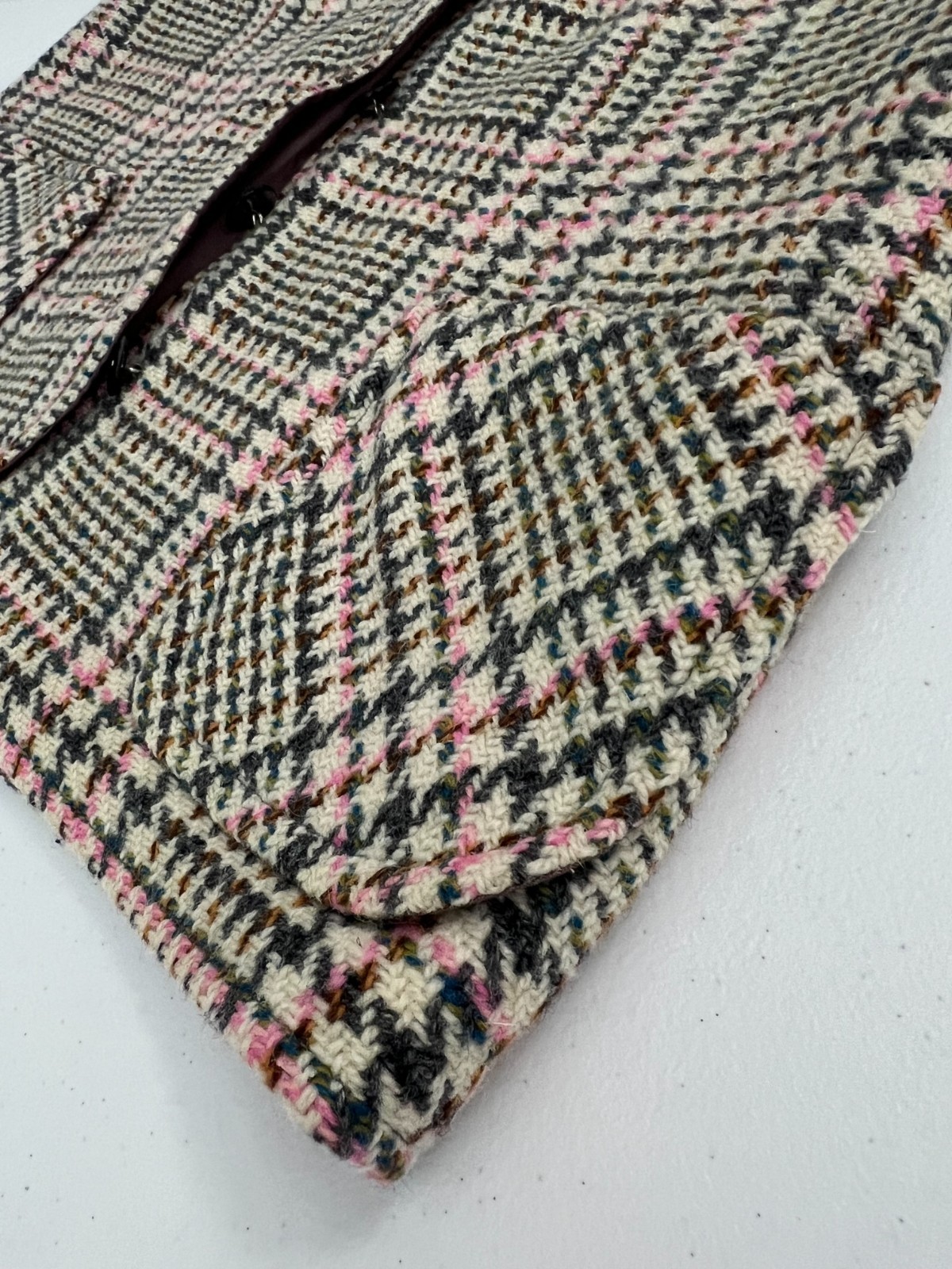RUSS vtg wool houndstooth vest 12 preppy equestrian academia pink gray beige