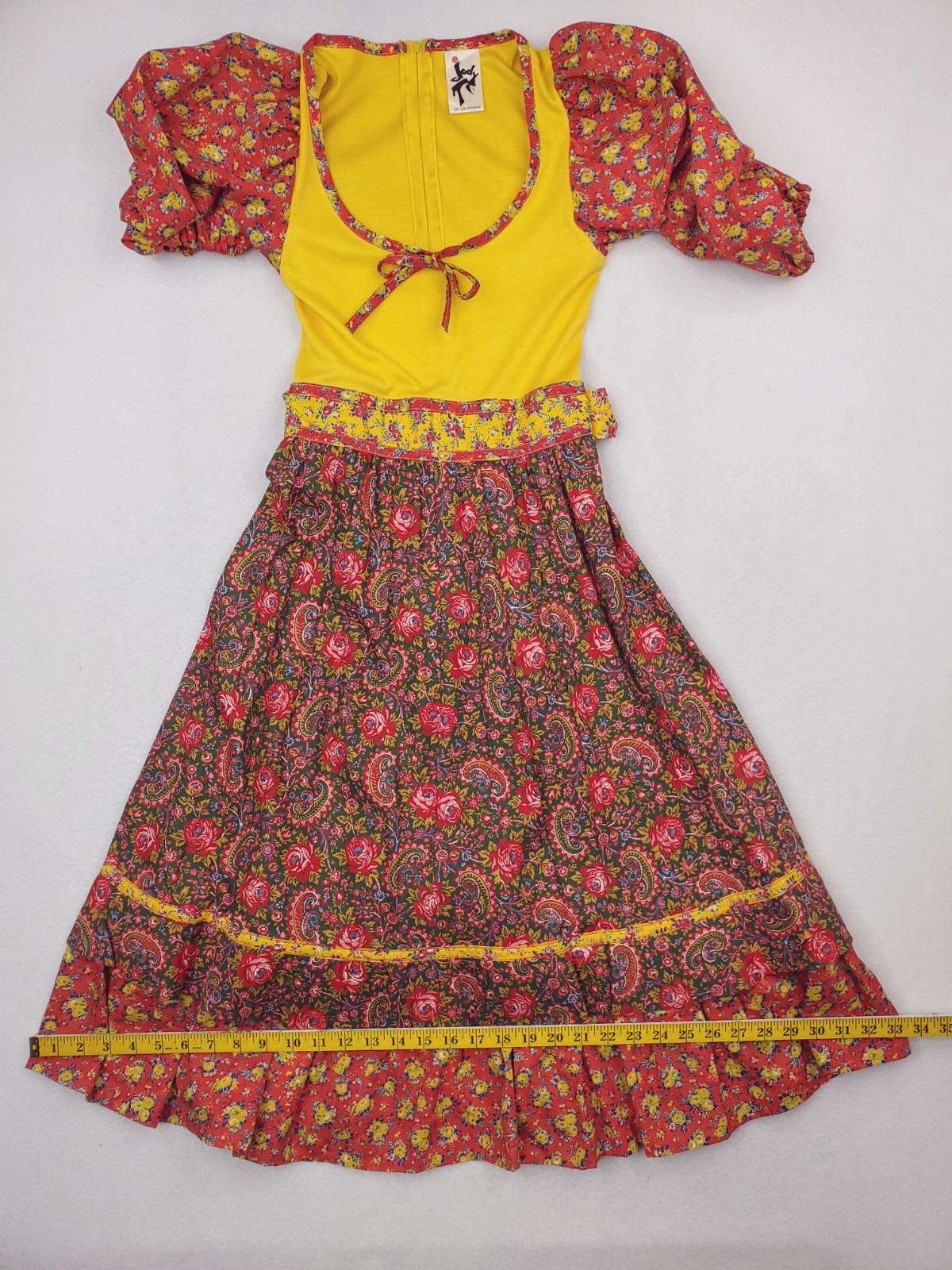 Vintage Jody T Prairie Dress Womens 9 Red Yellow Floral Patchwork Calico 70s