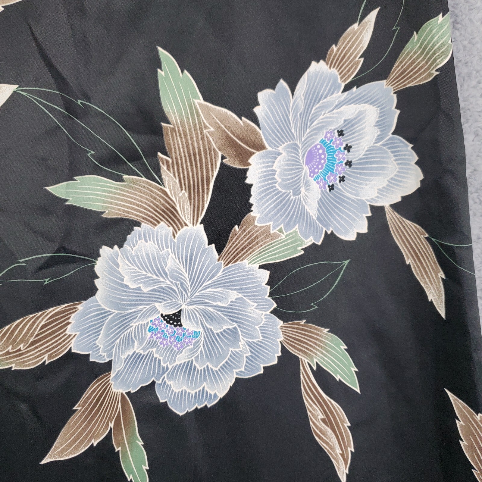 Vtg 60s Nani of Hawaii Dress Sz S M Kimono Shift Floral Vneck Frog Button Satin