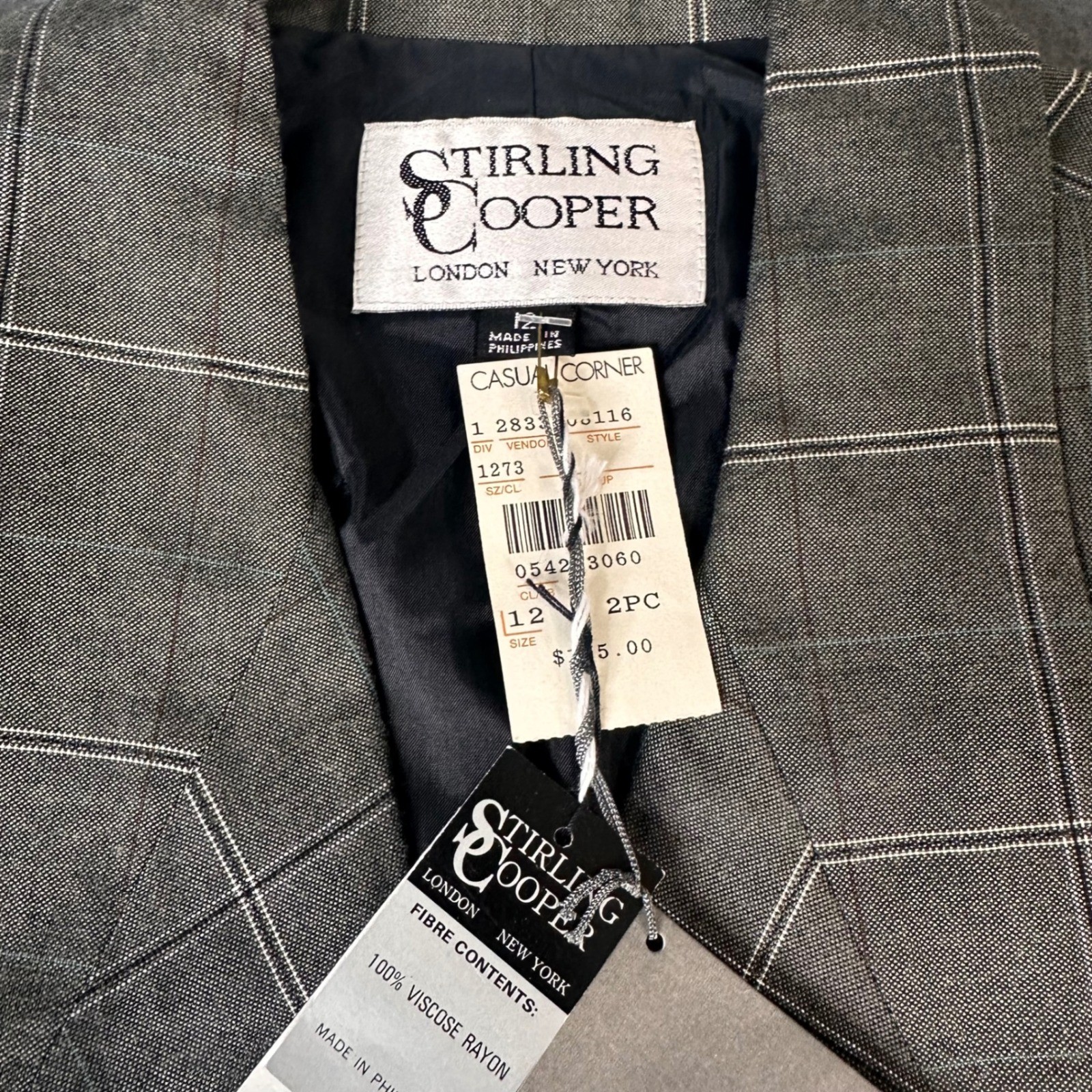 Stirling Cooper Vintage Gray Windowpane Plaid Skirt Suit Set NWT Size 12