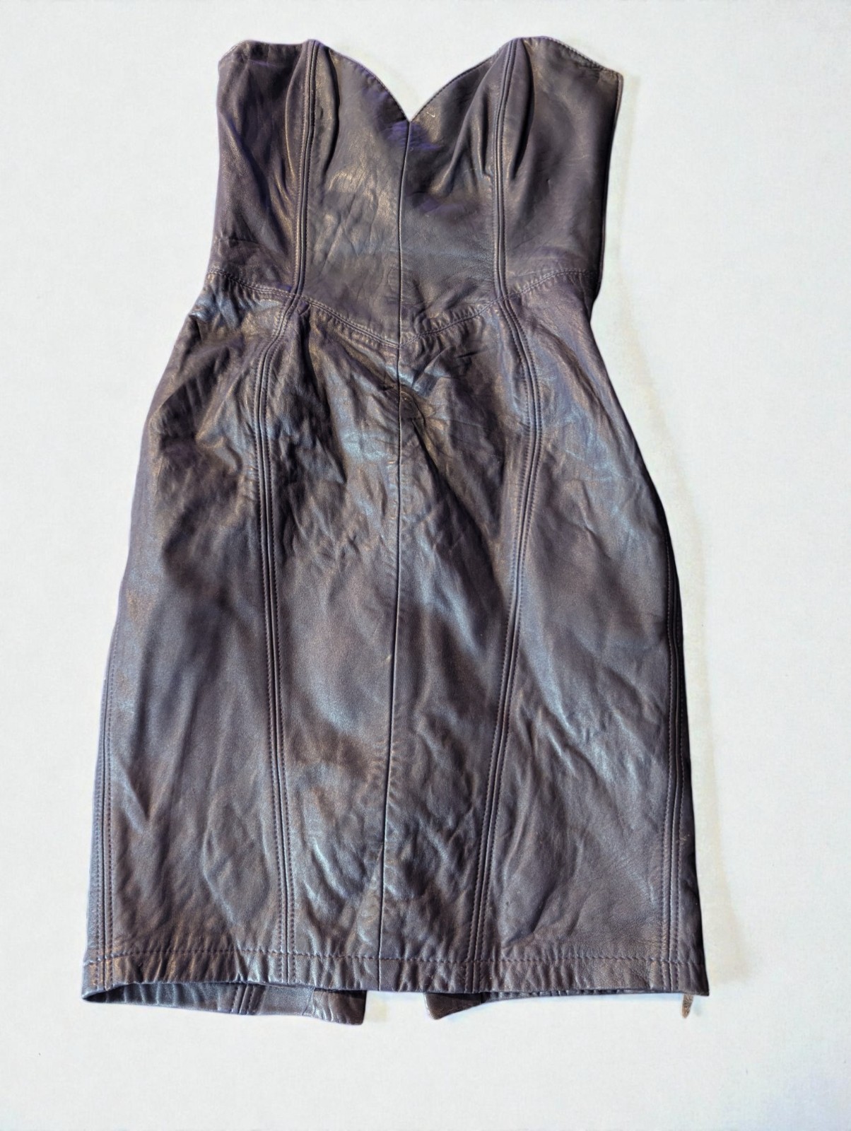 Vintage 80s Michael Hoban North Beach Leather Dark Purple Strapless Mini Dress