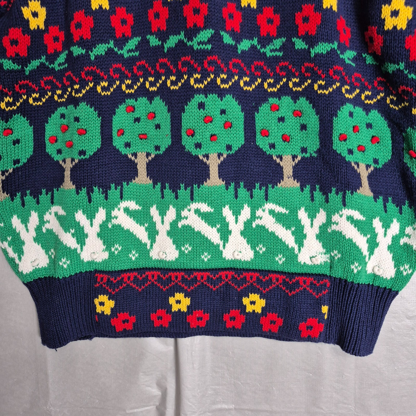 Vtg 1986 Susan Bristol Sweater Small Grandmacore Bunnies Rabbits Apples – 0689