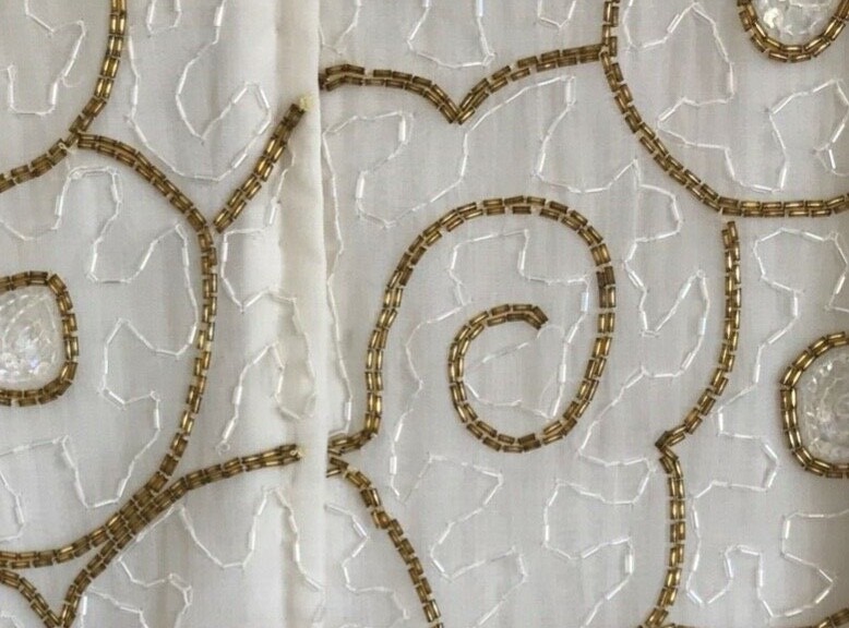 Vintage Silk Beaded Top, Ivory & Gold Stenay Deadstock Blouse, Shirt Formal L