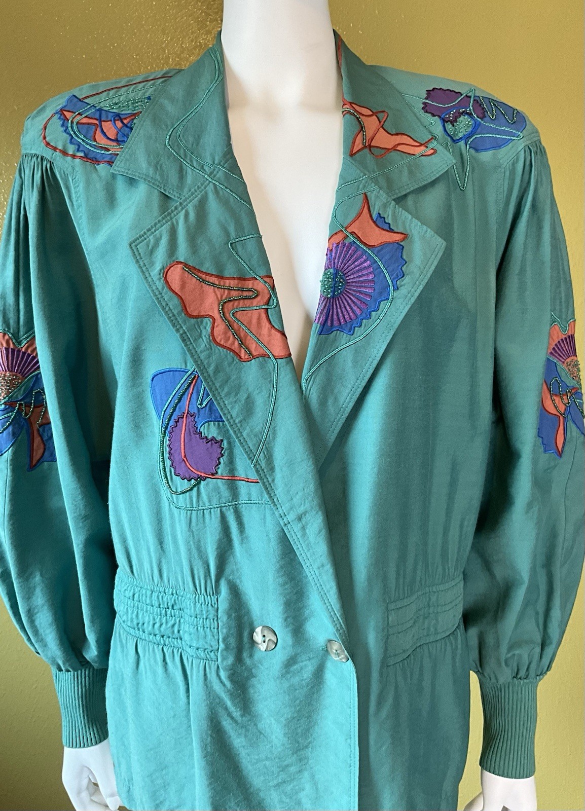 Vtg 80s Marc D’arcy Jacket Embroidered Beaded Applique Shoulder Pads Sz 4 Button
