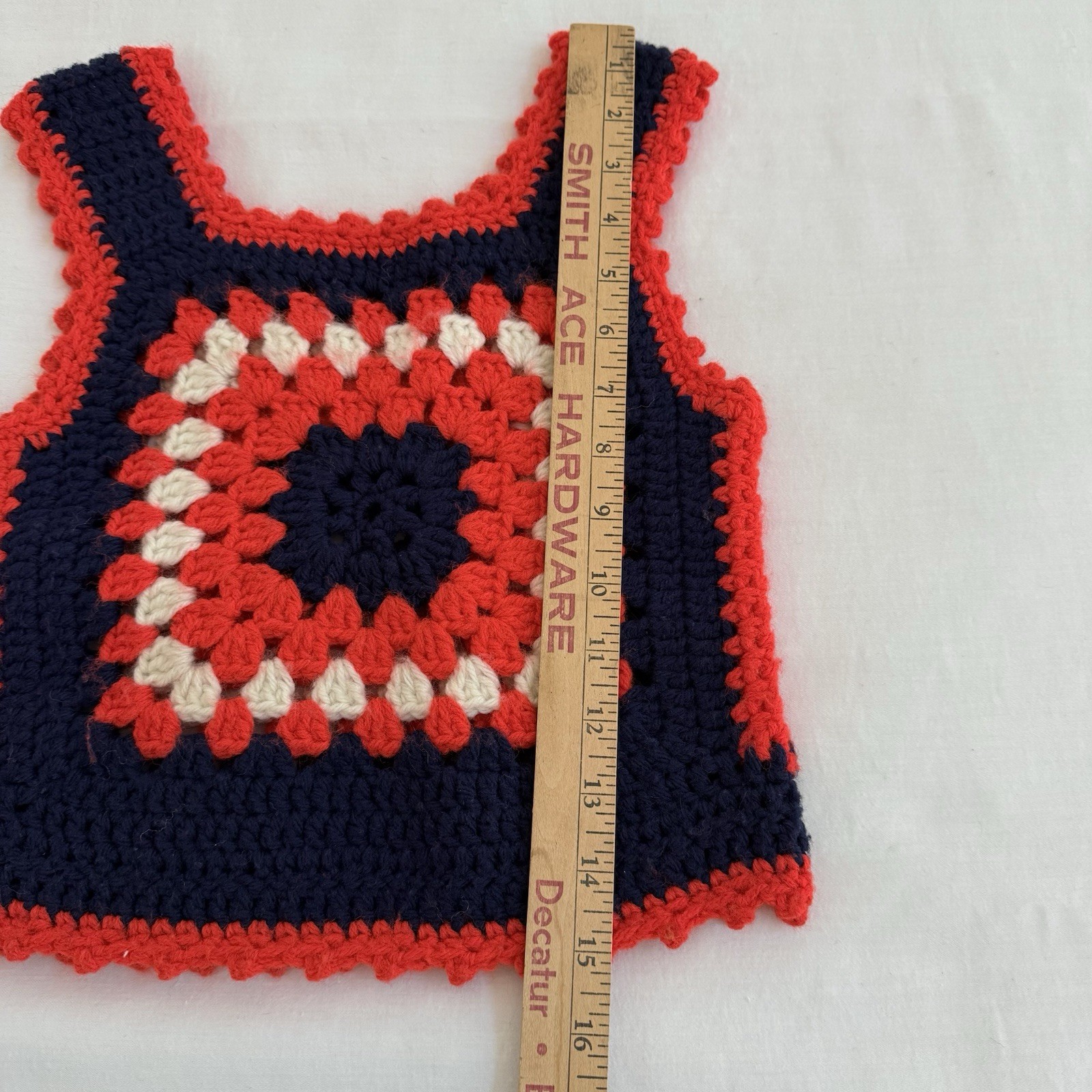 Vintage Handmade Crochet Tank Top Women’s XS Granny Square Red Blue Boho Hippie