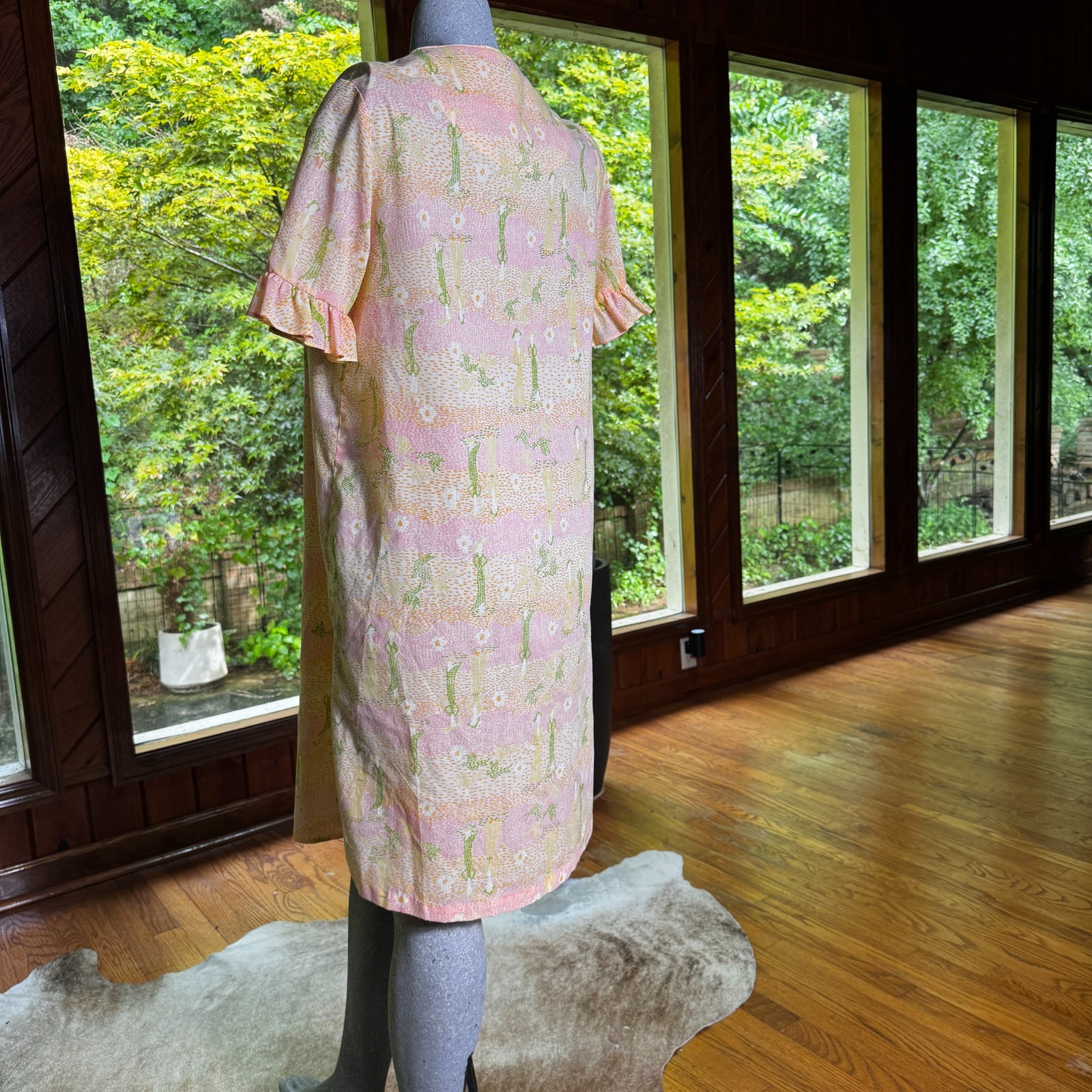 Vintage 60s Lounge Craft House Coat Dress Robe Novelty Print ILGWU Size Medium