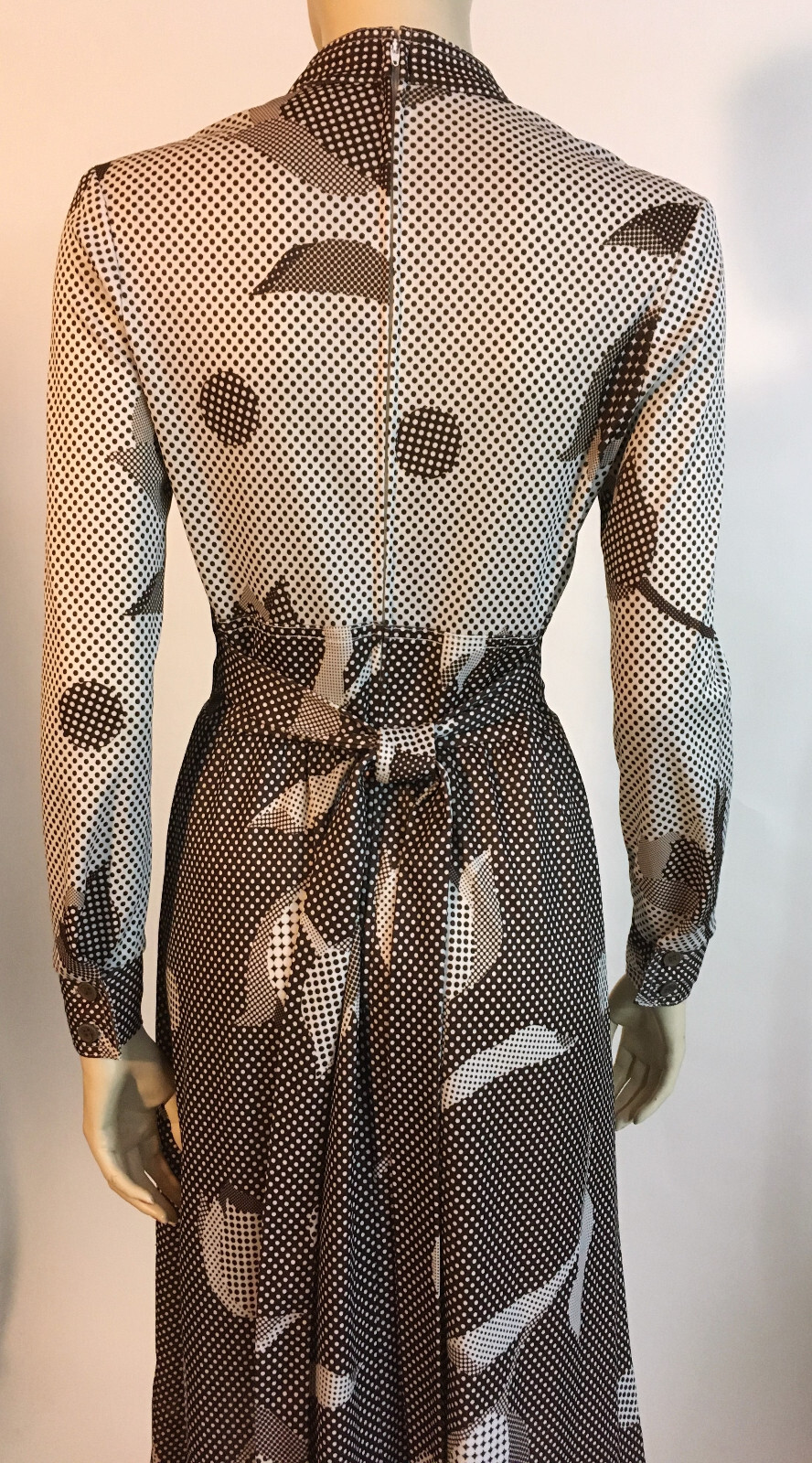 1970s True Vintage Brown Floral Graphic Optic Dot Matrix Geometric Nylon Dress S