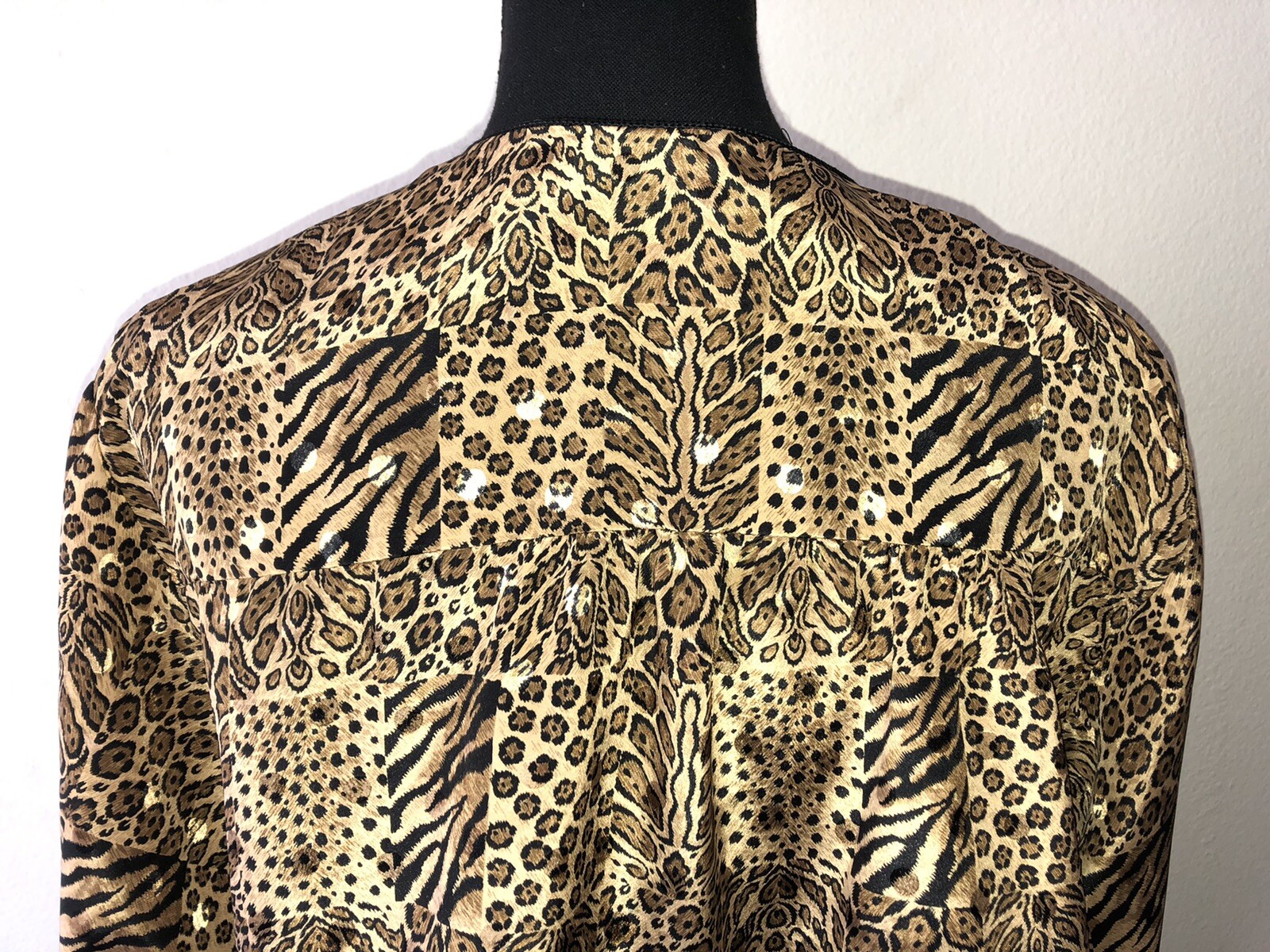 Vintage ’80s/’90s Leopard Animal Print Silky Blouson Blouse Banded Waist Large