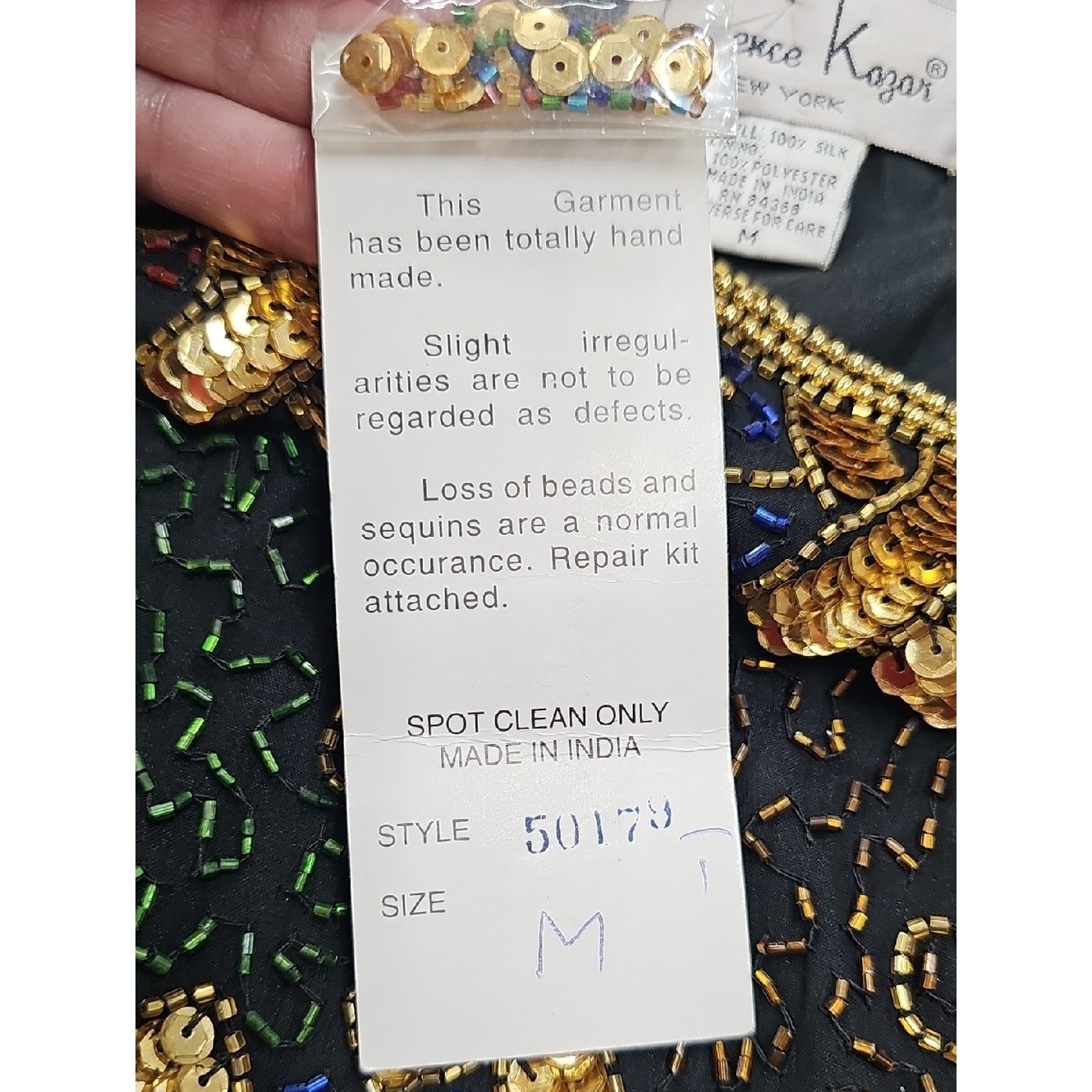 Vtg 90s Laurence Kazar NY Beaded Sequin Women’s Blouse, Silk, Black Gold, M, NEW