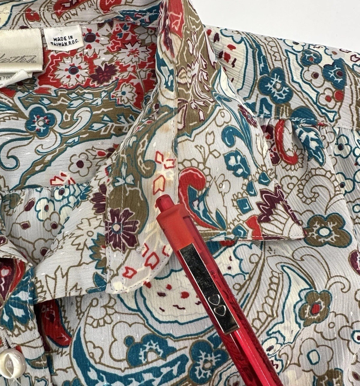 VTG Pykettes Womans Floral Paisley Blouse Boho Retro 70s Taiwan ROC 16 READ