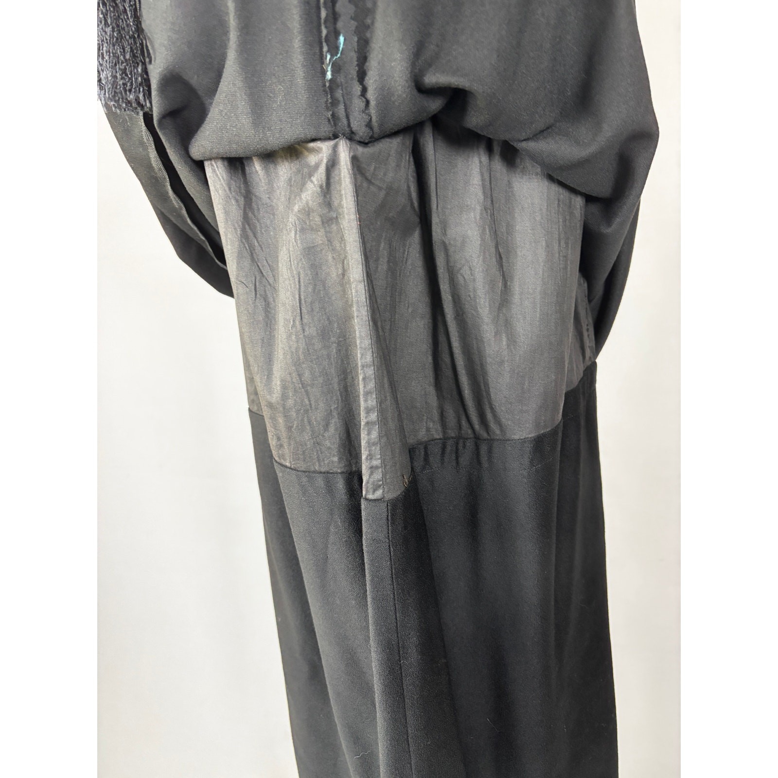 Antique Edwardian Black Wool Mourning Walking Skirt Jet Beads Tassels Tiered