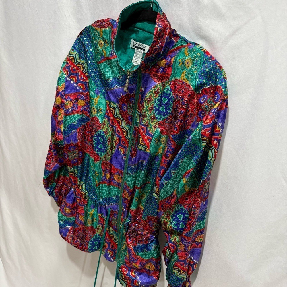 Lavon Petites PM Vintage Windbreaker Jacket Festival Retro Patchwork Print Event