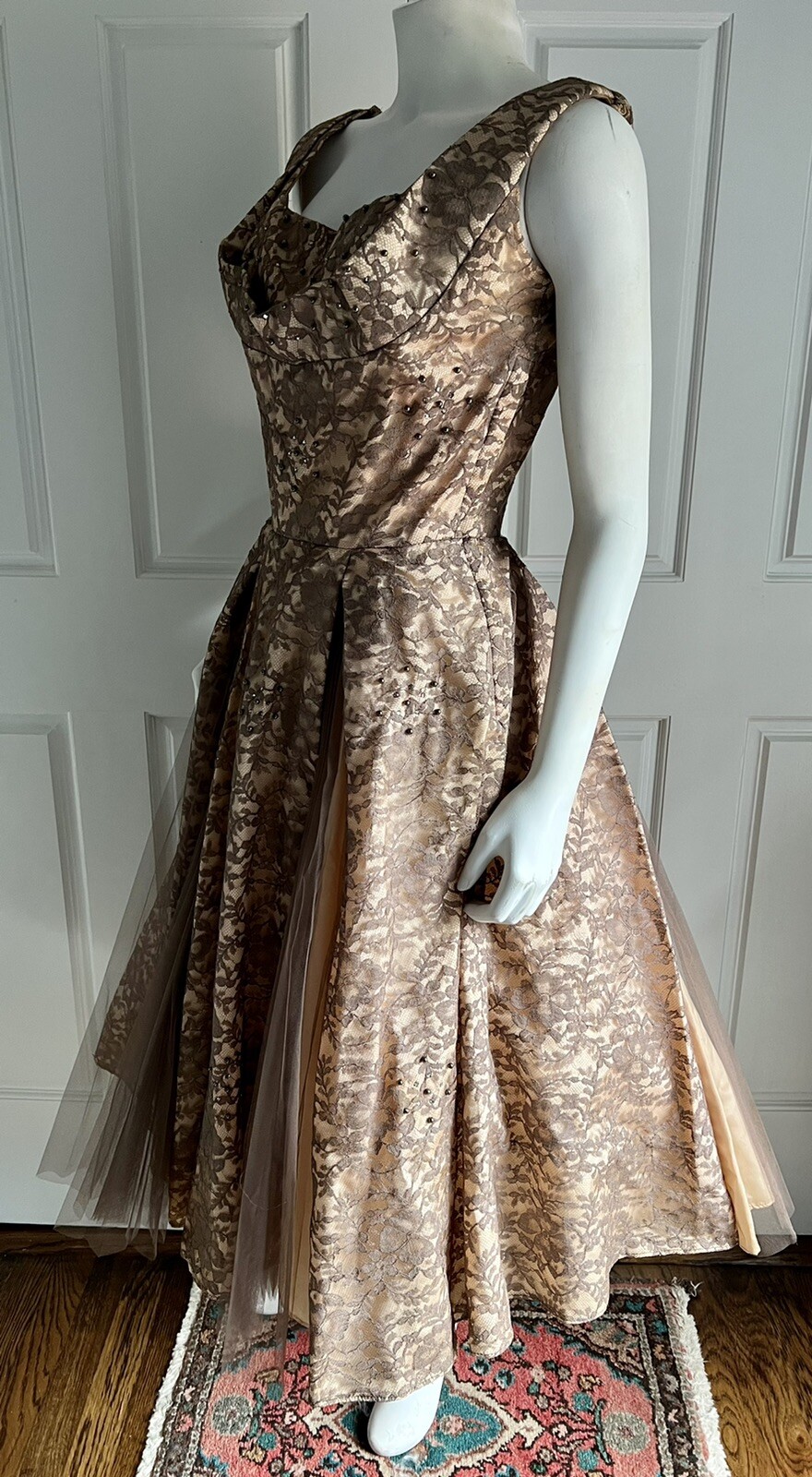 Rare Vintage 1950s-60s Alberto Fabiani Roma Lace Tulle Full Skirt Gown Dress S/M