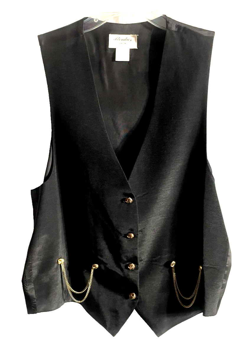 Blondie’s VTG Black OS Embellished Steampunk Cotton Blend Curb Chain Vest USA