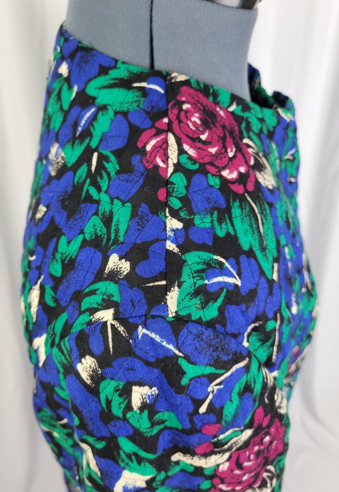 Vtg Stephen Douglas Ltd Blue & Green w Purple Flowers Quilted Jacket Size 14