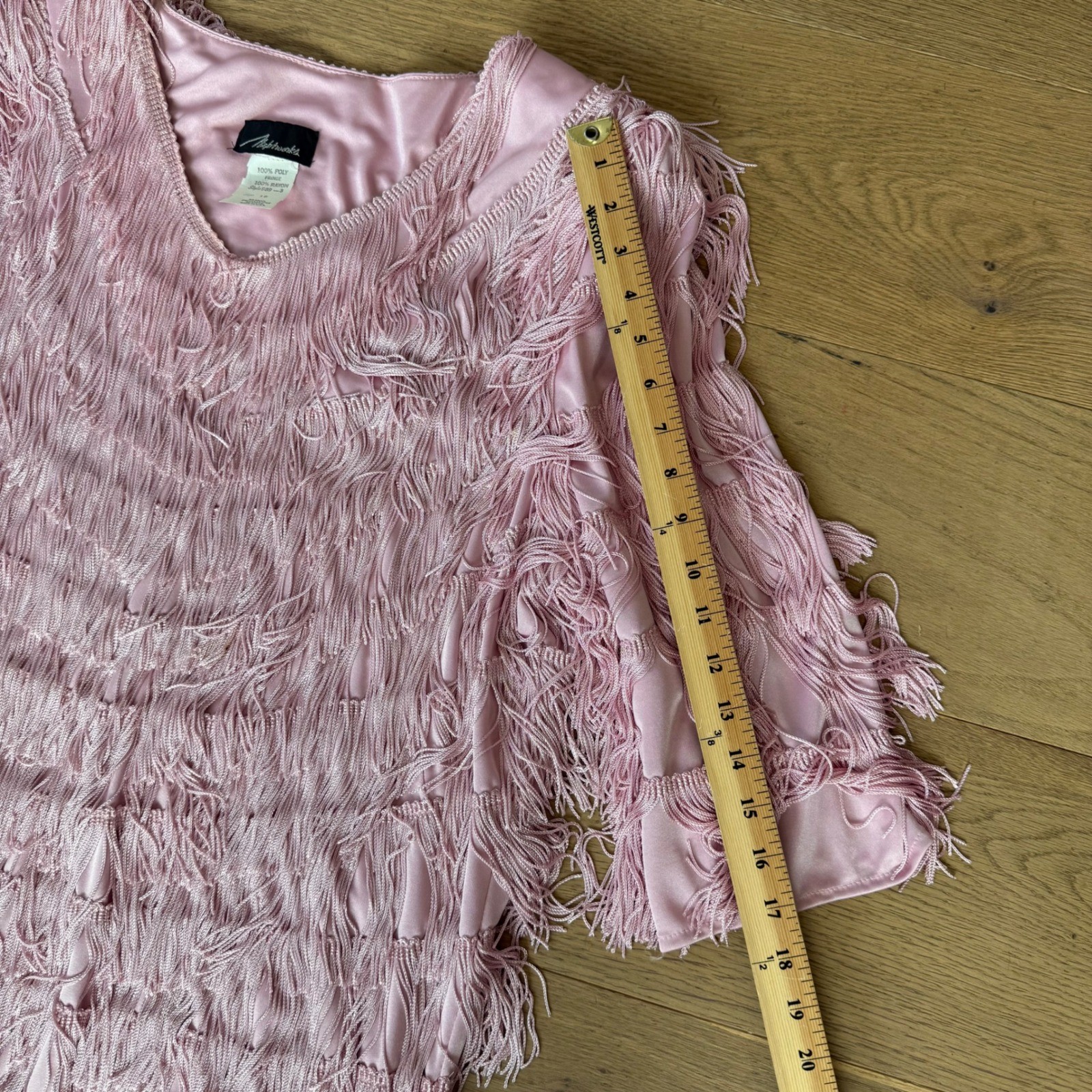 Nightworks Vintage Pink Fringe Mini Dress Tunic V-Neck Flapper Style Size 18