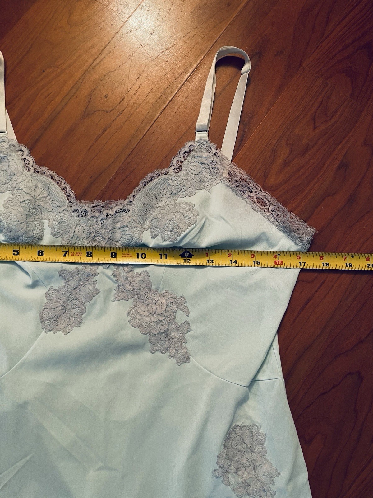 VTG 70s Sears Slip Dress Nightgown Sea foam Green Babydoll Nylon Lace Lingerie