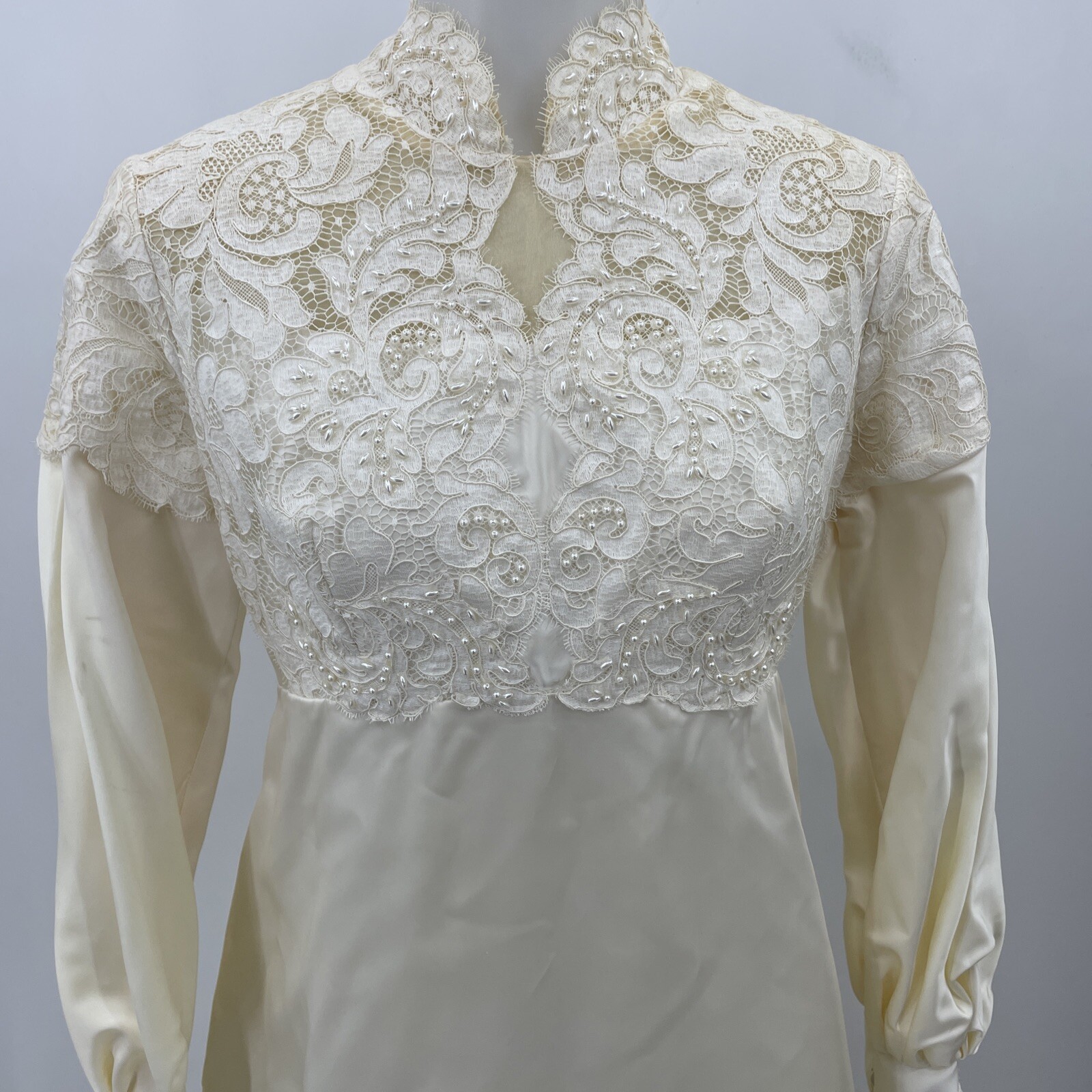 1950s Vtg Edythe Vincent Alfred Angelo Ivory Lace Long Sleeve Wedding Dress