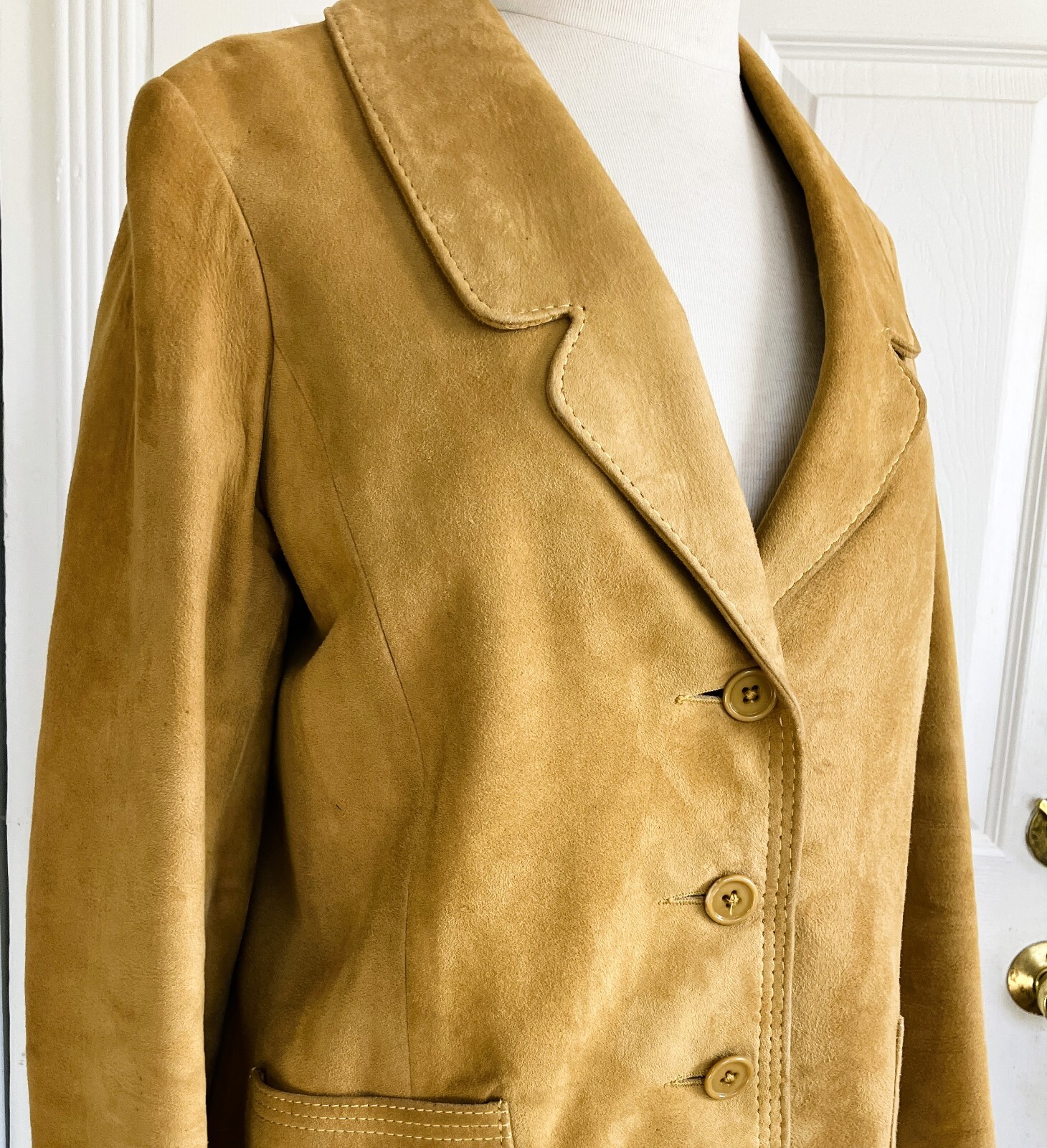 Designer 60’s Women’s Classic Calfskin Suede Lined Leather Trim Blazer Jacket M
