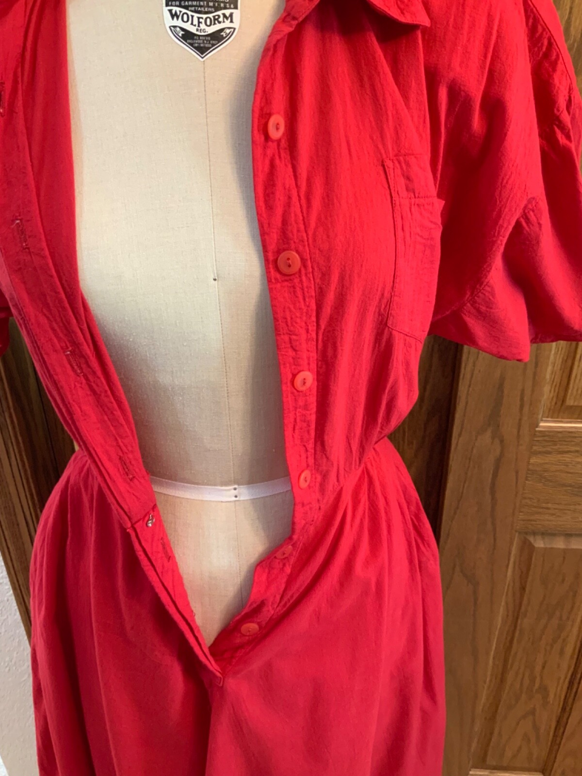 RARE VINTAGE WOMEN’S RED BUTTON FRONT COTTON? NORMA KAMALI SZ 10 DRESS 80’S