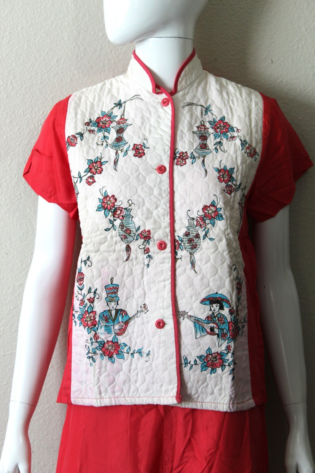 Vtg 40s PAULETTE NY NOS Pajama Set tap pants Wide Leg & top Asian Novelty Print