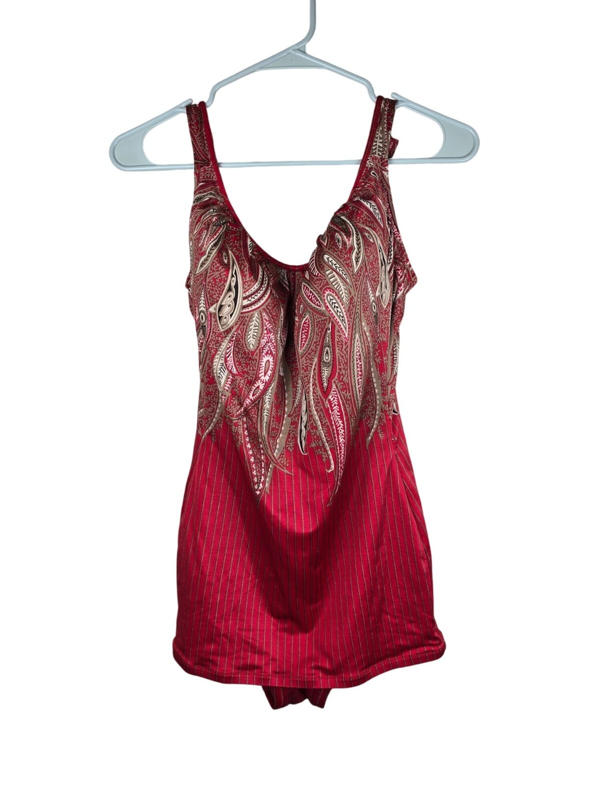 Vintage Retro De Weese Design Red Paisley & Stripe One-Piece Swimsuit Large