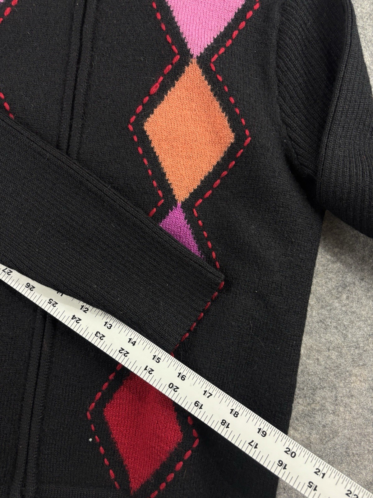 Zena Jeans VTG Argyle Diamond Zip Up Jacket Long Cardigan 100% Wool Women’s PS