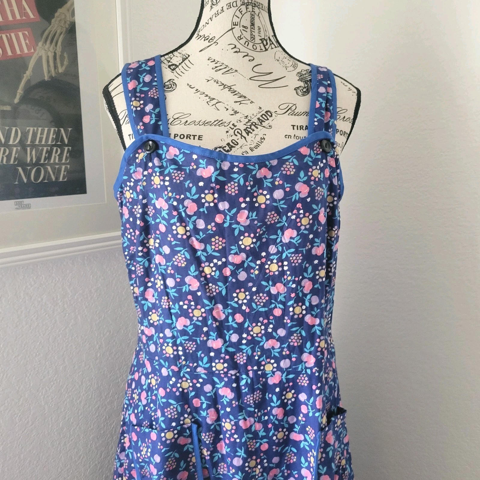 Vintage 70s German Cotton Sundress Cottagecore Fruit Floral Print M/L