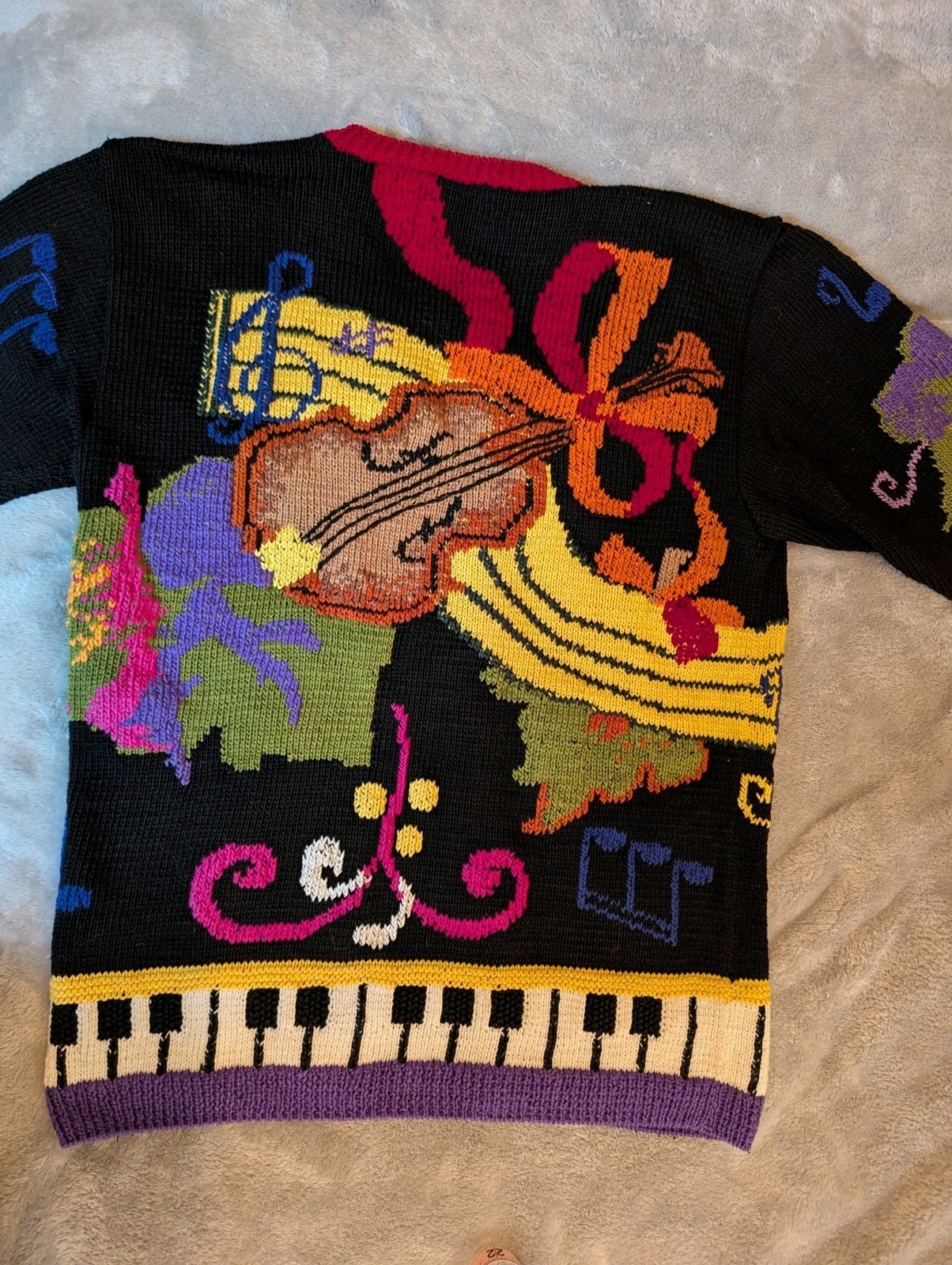 Vintage 1990s Berek Marta D Hand Knit Cardigan Sweater Large Cotton Music Band