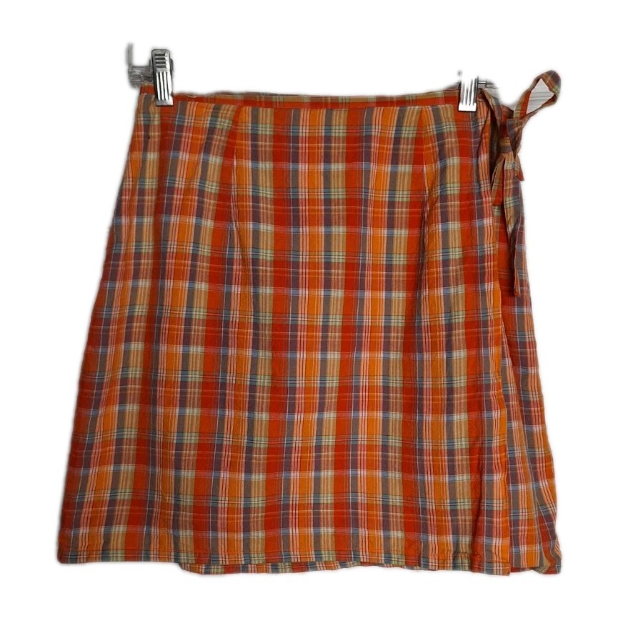 Vintage Paul Harris Design Wrap A Line Short Skirt Plaid Orange Sz 8 Cotton 90s