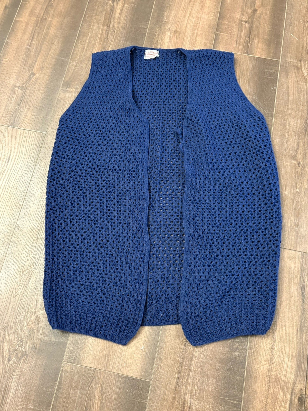 Vtg Arpeggio Granny Sweater Vest Mesh Knit 60s Turbo Acrylic Navy USA MCM True