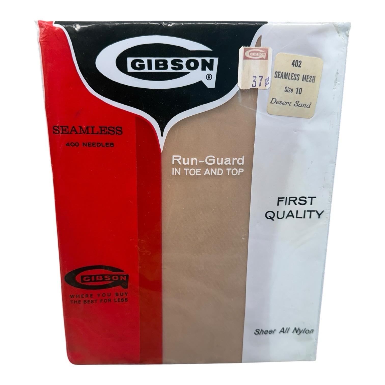 Vintage Gibson Seamless 400 Needles Stockings Run Guard Toe & Top 10 Desert Sand