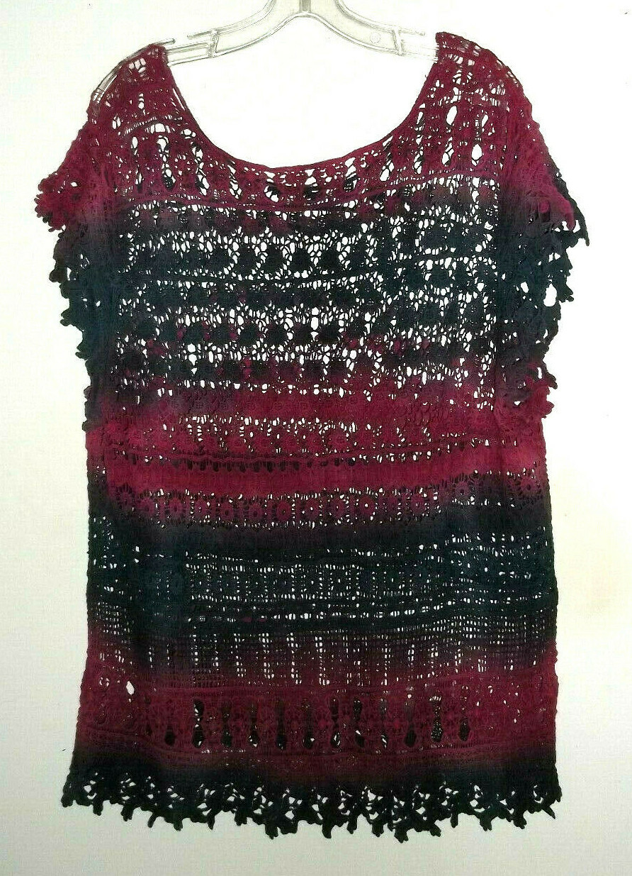 Open Crochet Knit Pullover Multicolor Top~Size Large