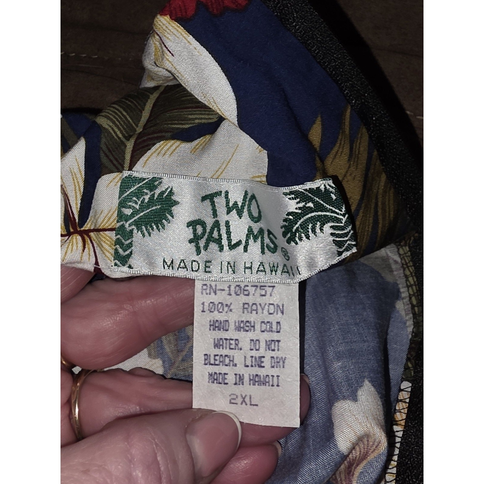 Vtg Two Palms Floral Faux Wrap Dress Hawaii Made Rayon 2XL Resort Wear Blue