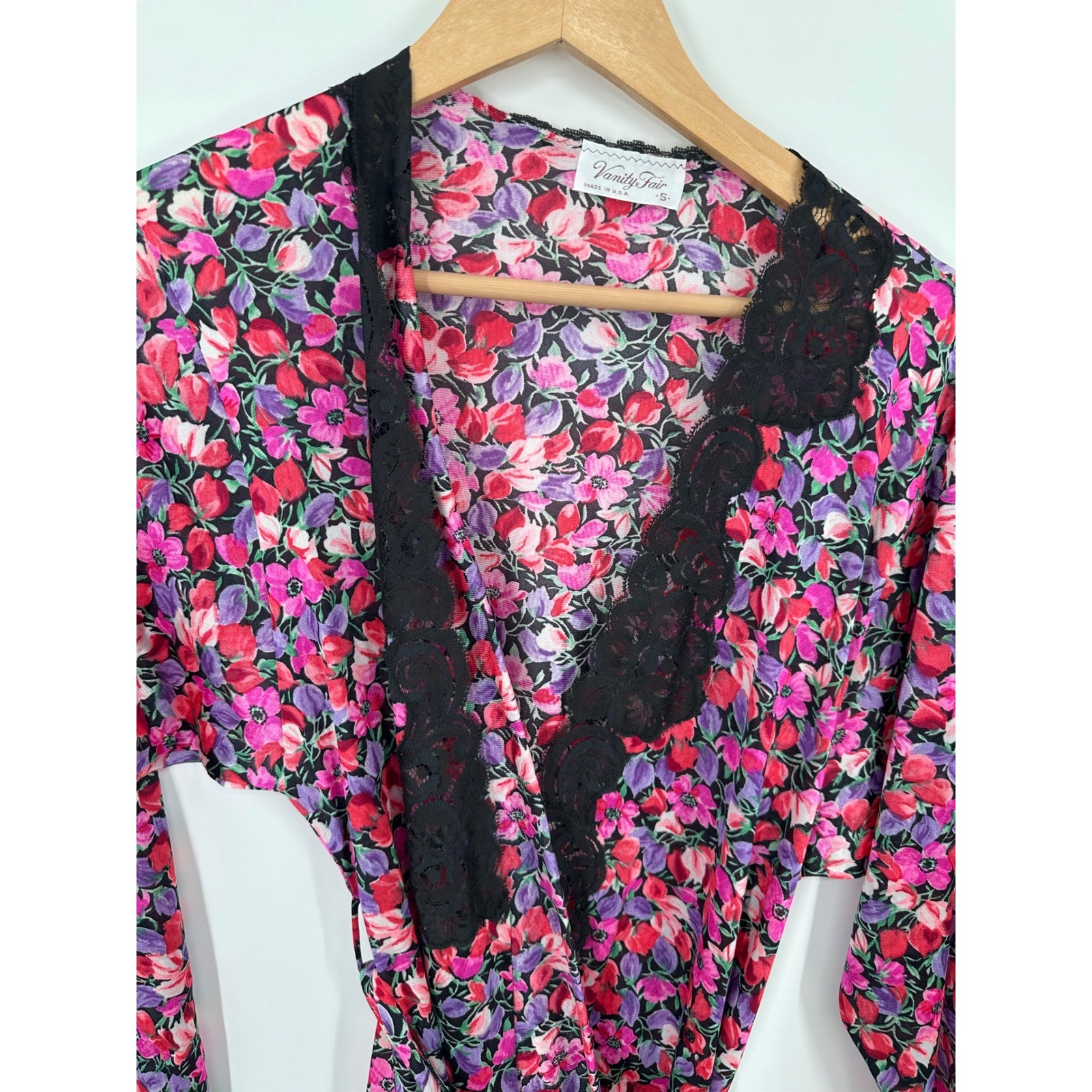Vintage Vanity Fair Lounge Jacket Womens S Lace Floral Relaxation Loungewear