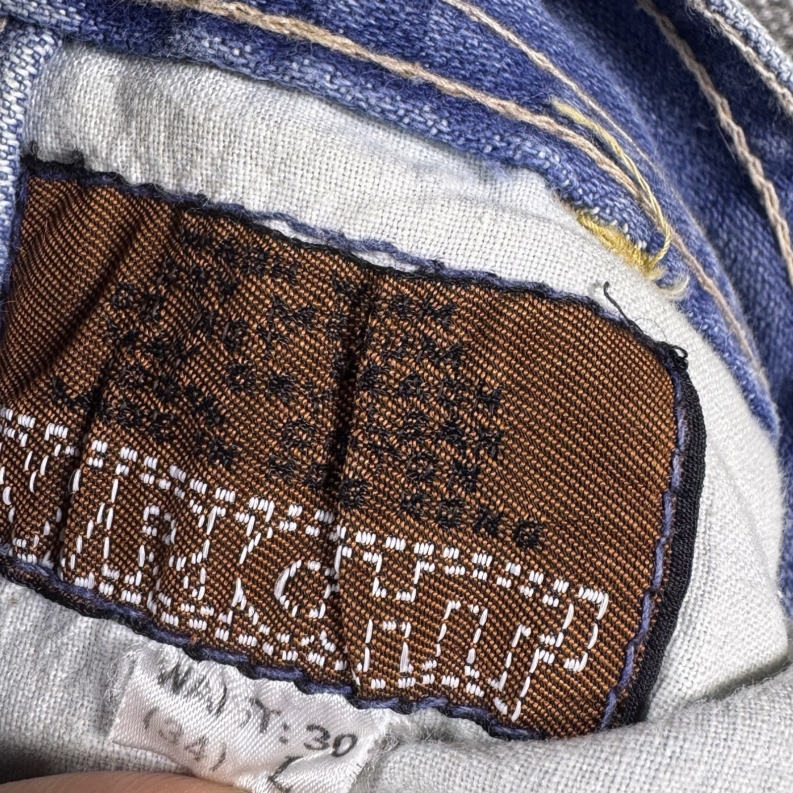 Vintage Wright Bell Bottom Jeans 27×31 High Waist Embroidered Pockets 70s