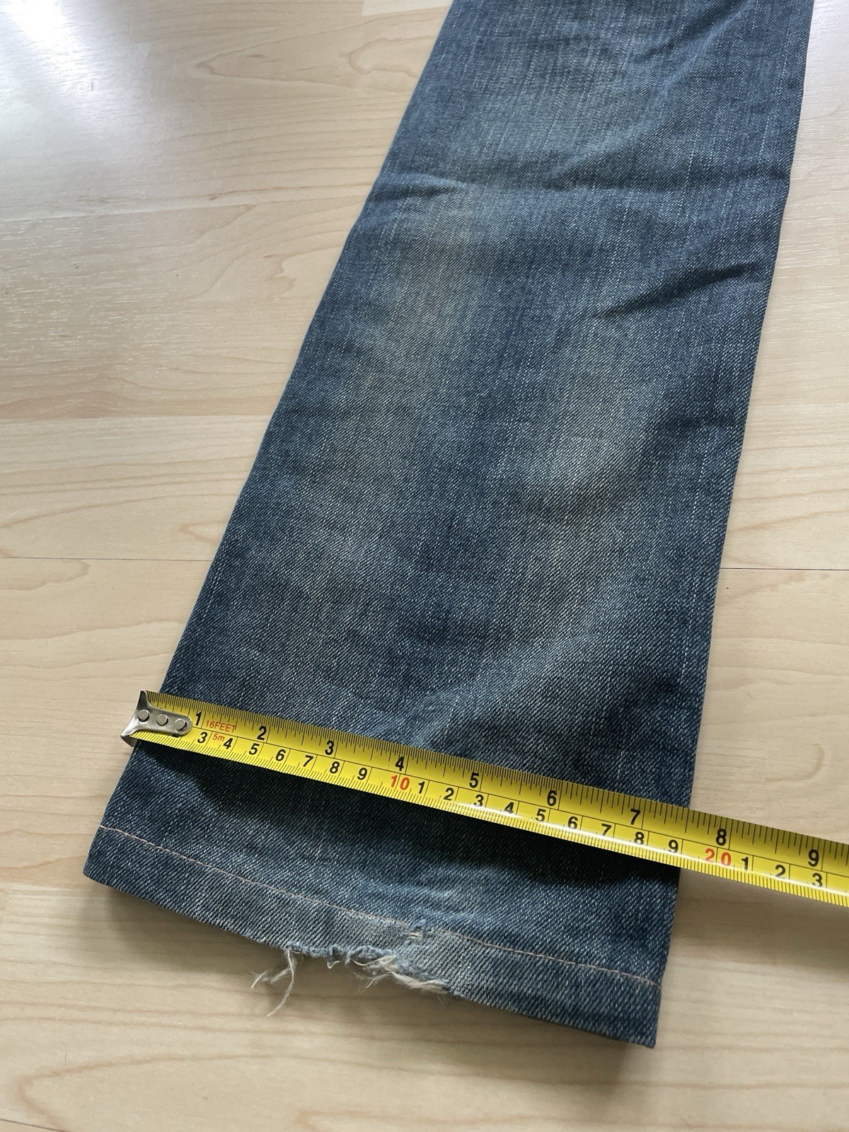 Edwin Vintage Jeans women Blue Bootcut Denim with Leather Trim Distressed