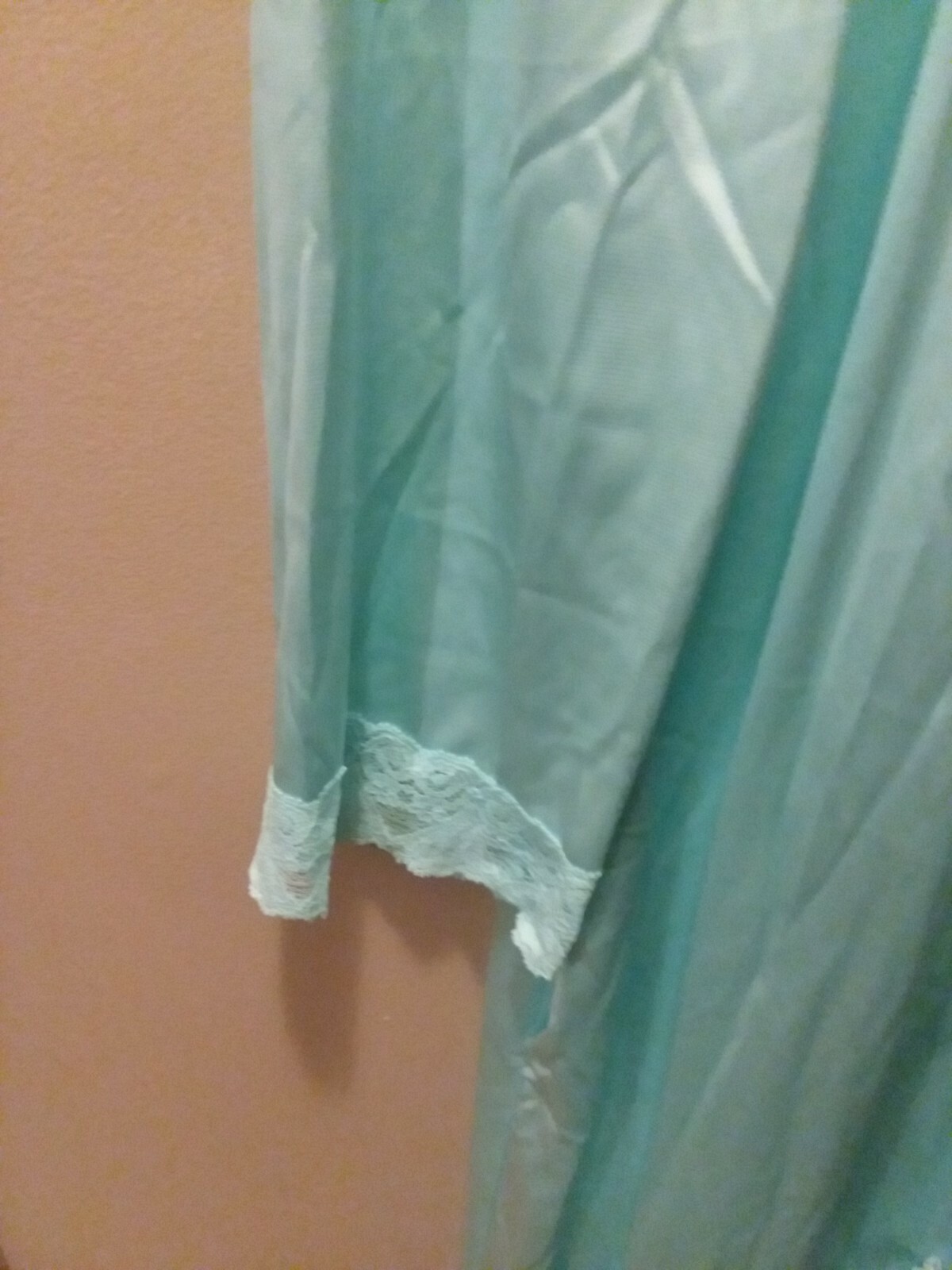 Vintage NWT Vanity Fair Satin Nylon Lace Aqua Button Up Night Gown Robe Size S