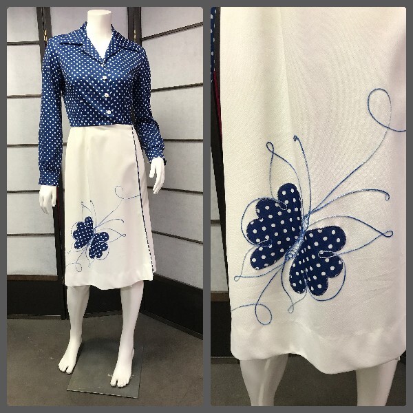 70s Vtg Evie Addams Polka Dot Butterfly Dress, Rockabilly, Retro, Pin-Up, Swing