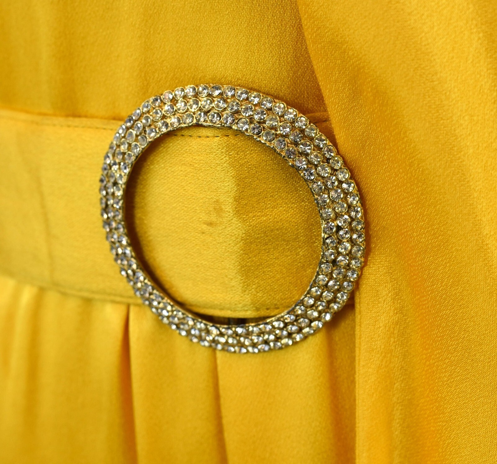 Vintage 1970s Oscar de la Renta Yellow Bow Rhinestone Belt Party Dress Gown