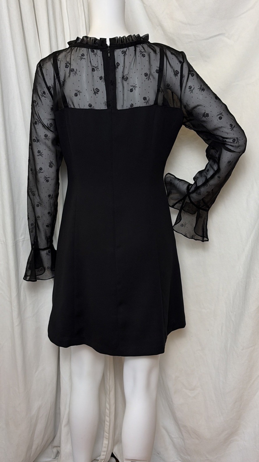 VTG 90s Y2K CC Club Korean Goth Mod Black Lace Cocktail Party Mini Dress M/L