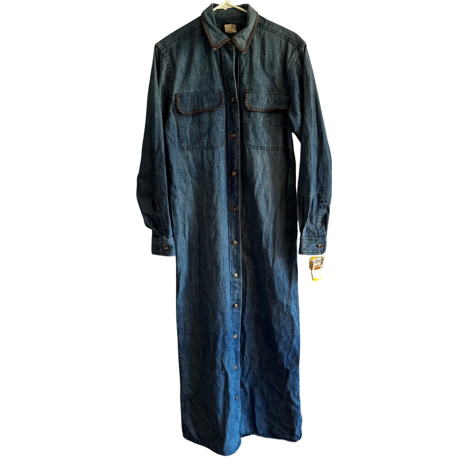 Vtg Saddle Club Denim Maxi Shirt Dress Sz 6 Blue Whipstitch Western Country Boho
