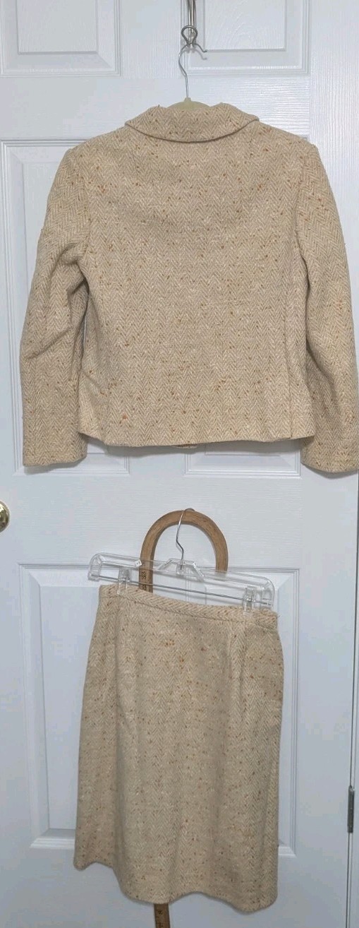 Miss B. R. Union Made Vtg Wool Tan Cream Yellow Speckled Jacket Skirt Size Small