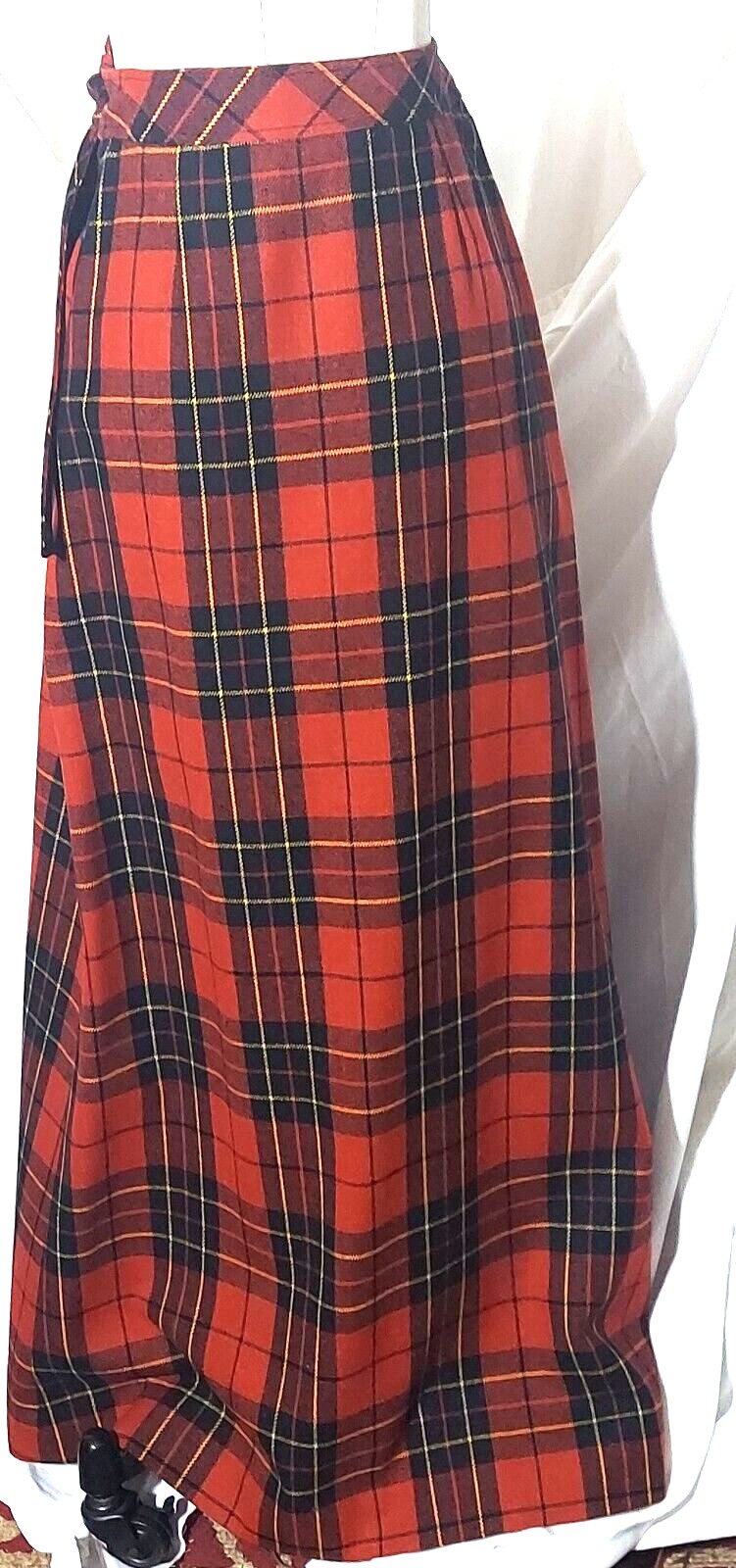 Vintage Ah Austin Hill Red Plaid Maxi Skirt Side Tie Size 10