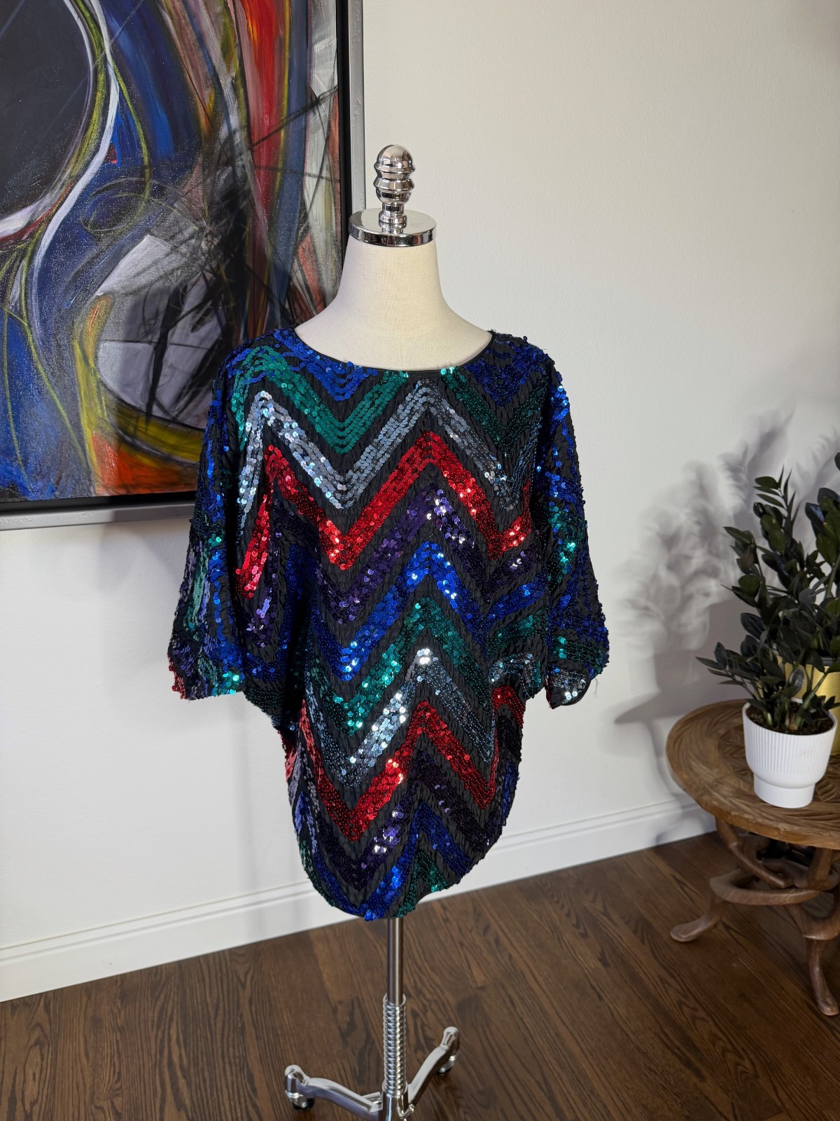 ✨ Vintage 1980s Rob Hill for Mister Jay Large Chevron Sequin Oversized Top
